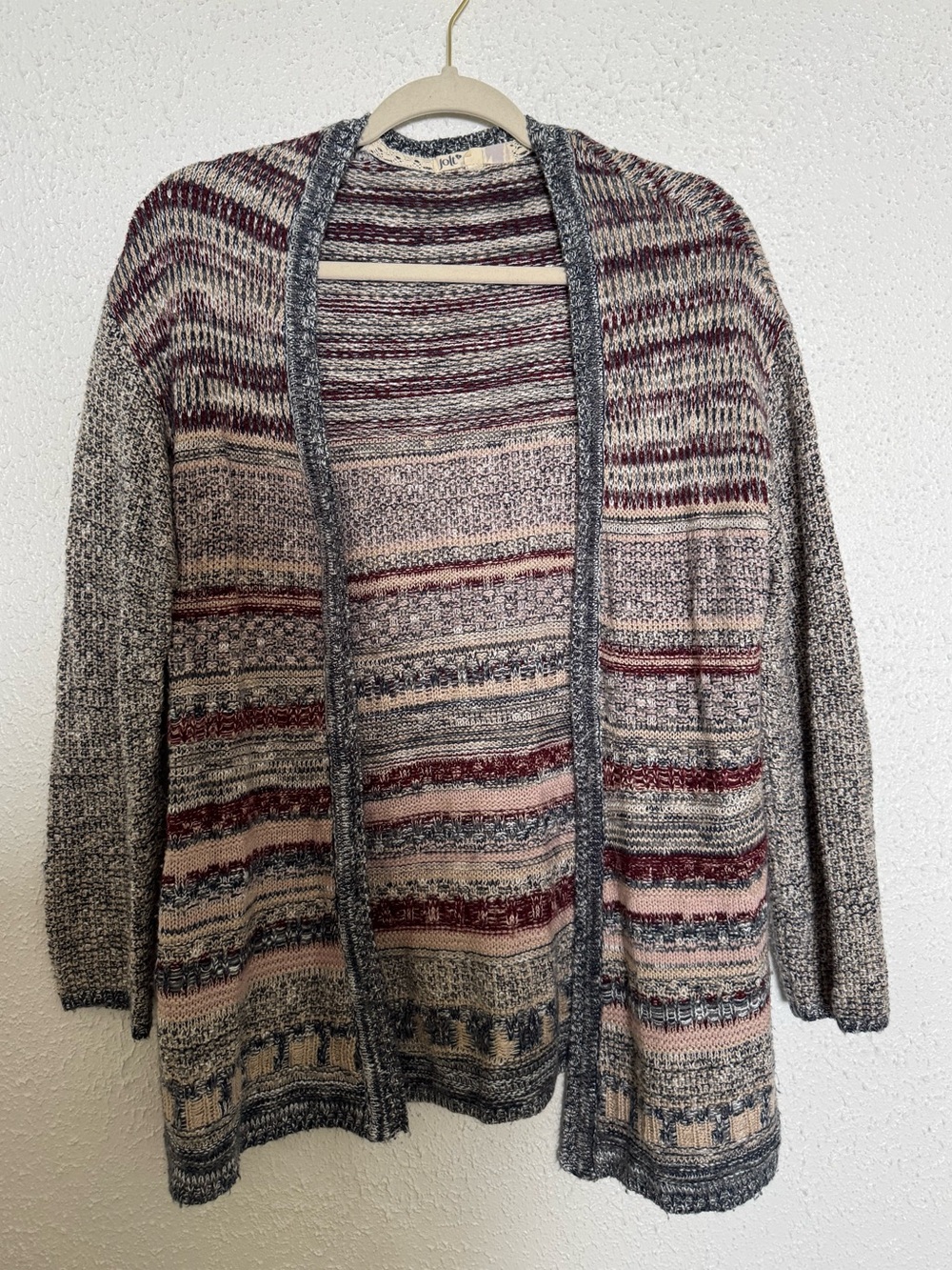 Striped Open Cardigan with Gray Trim